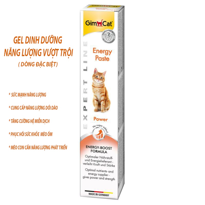 Gel dinh dưỡng GimCat Energy nhập Đức ( loại đặc biệt năng lượng đột phá cho mèo ốm, yếu, phục hồi sức khỏe 50g )