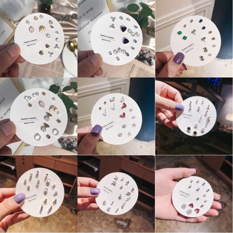 Set 7 đôi khuyên tai hình học màu cầu vồng thời trang cho nữ