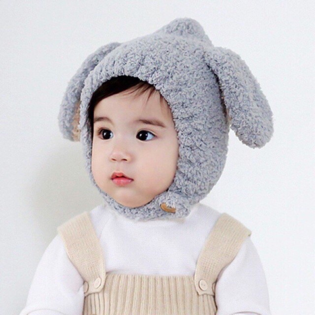 Mũ len lông cừu tai thỏ cho bé