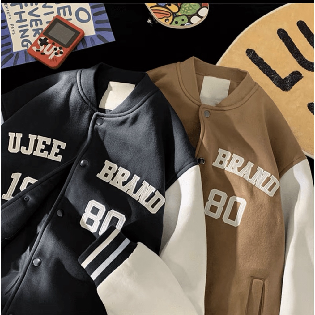 Áo Khoác Bomber Nam Chất Nỉ 2 Lớp in 1980 Kiểu Dáng Bóng Chày Phối Cúc Bấm Hiện Đại [New Unisex]