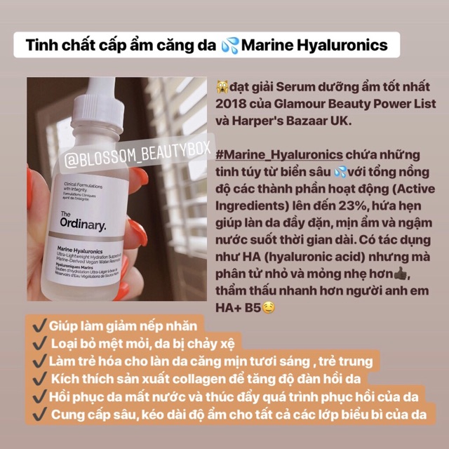 [Mã COS2405 giảm 8% đơn 300K] Serum tinh chất cấp nước và phục hồi da The ordinary - Hyaluronic Acid 2% + B5 / Marine