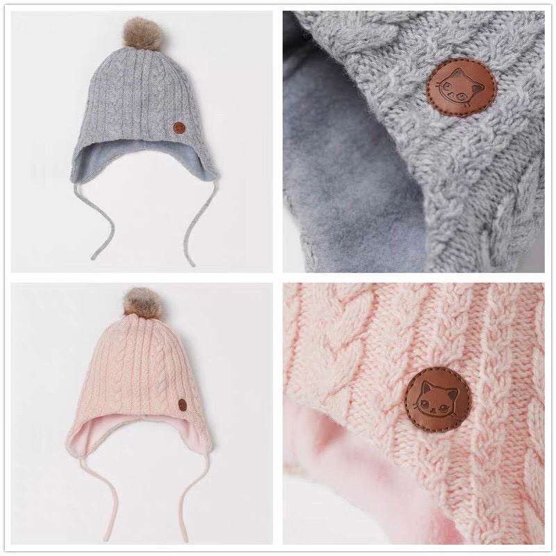 Mũ len HM đính quả bông bé trai - bé gái