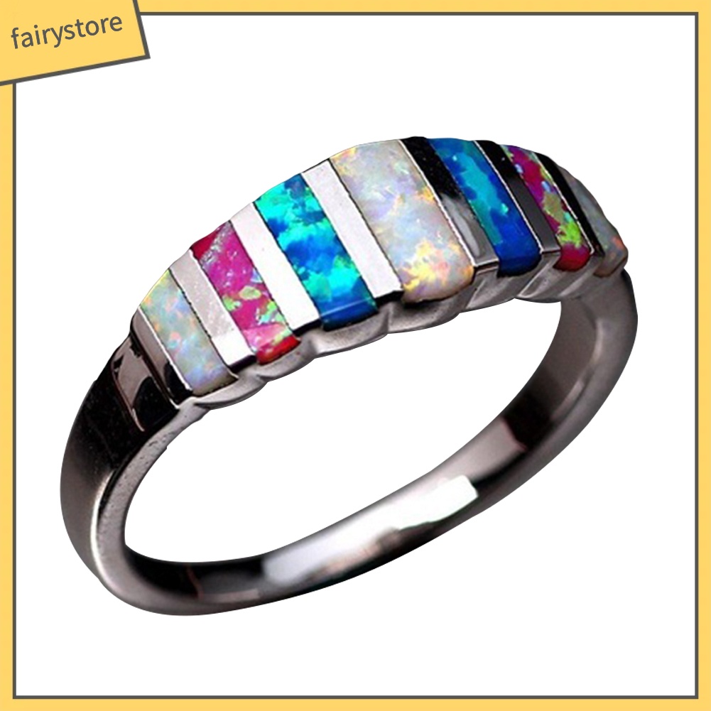 Nhẫn Hợp Kim Đính Đá Opal Giả Nhiều Màu