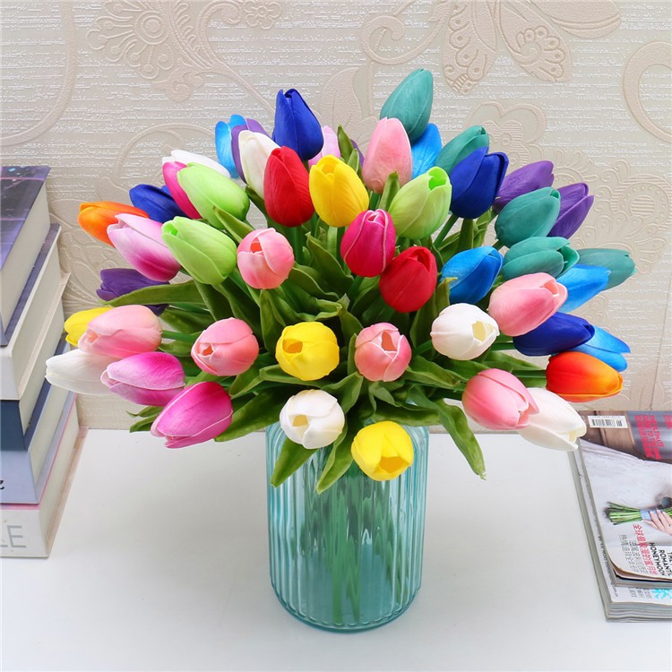 Một bông Hoa Tulip lá thẳng PU cao cấp - Hoa giả lụa trang trí, để bàn, chụp ảnh