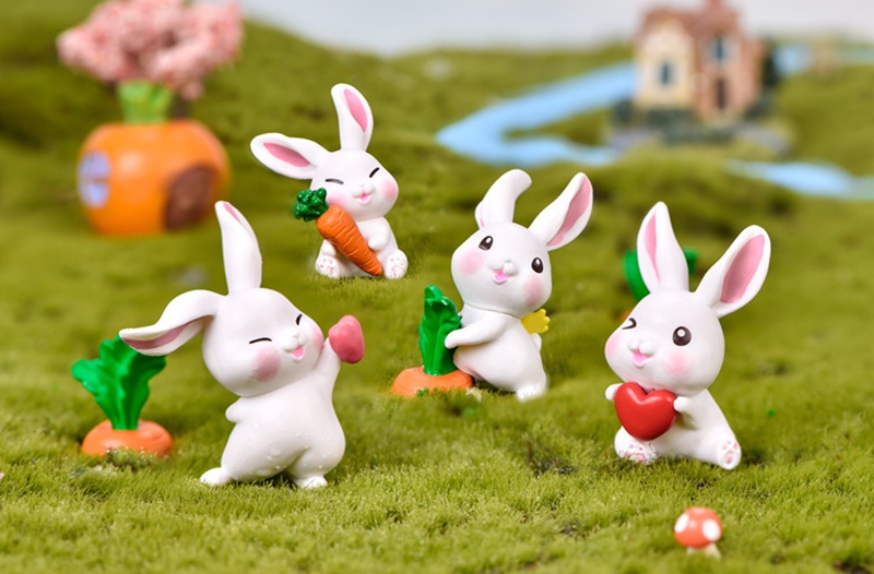 Set 6 mô hình thỏ cầm cà rốt mini dễ thương trang trí vườn