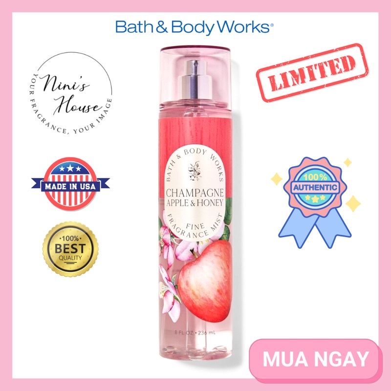Xịt thơm toàn thân body mist Bath and Body Works mùi Champagne Apple & Honey 236ml