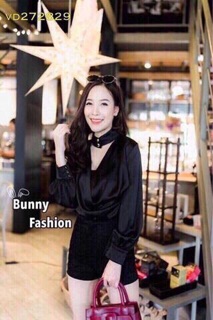 Áo kiểu đắp chéo choker vải phi