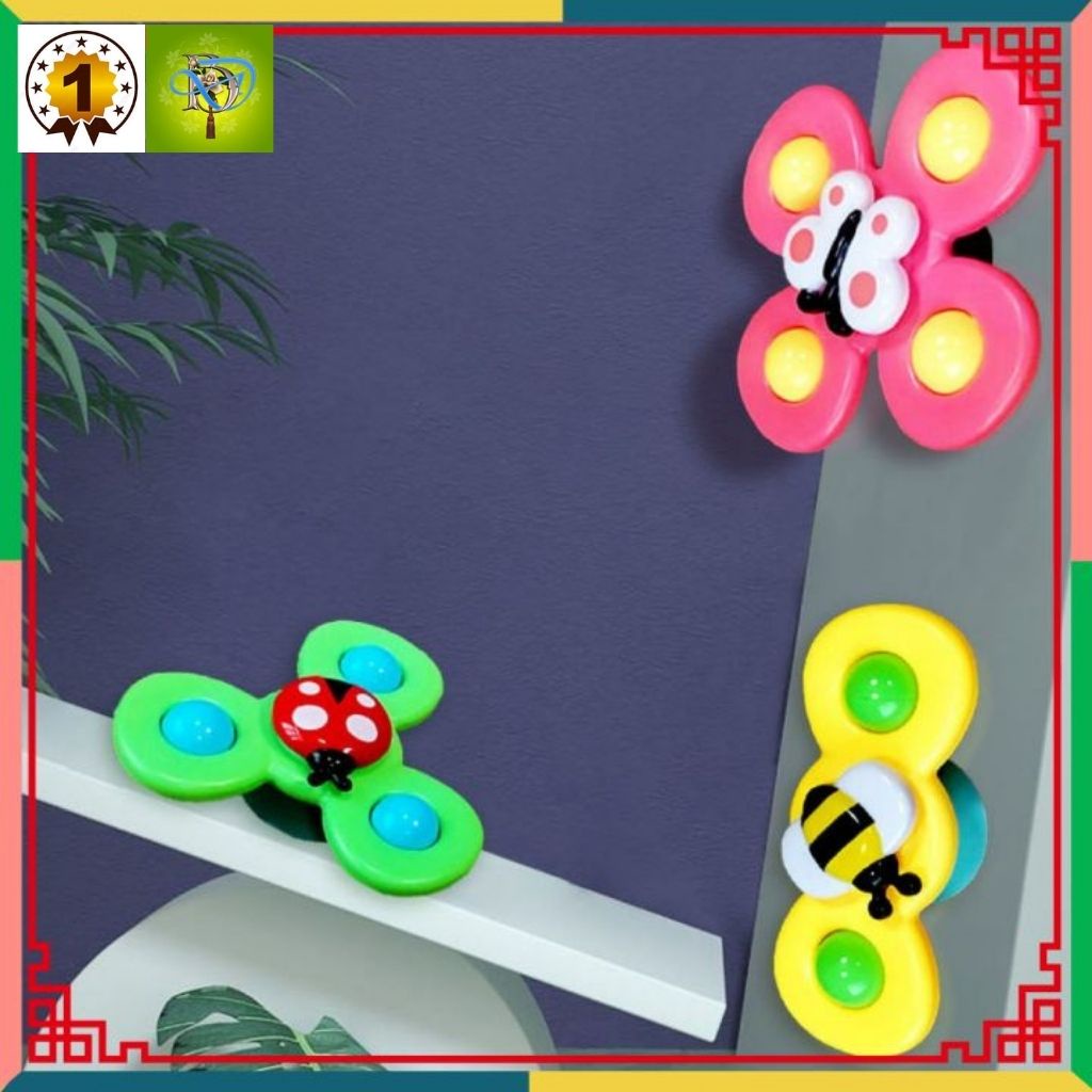 Sét 3 Con quay đồ chơi Fidget Spinner thiết kế hình động vật hoạt hình có giác hút đọc đáo dành cho các bé
