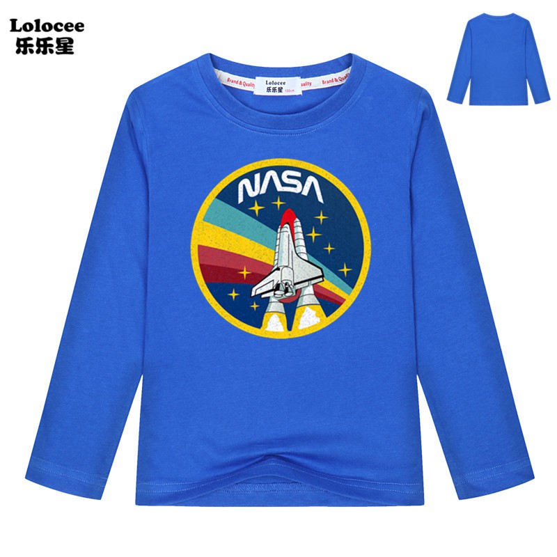 Áo Thun Cotton Dài Tay In Logo Nasa Cho Bé Trai