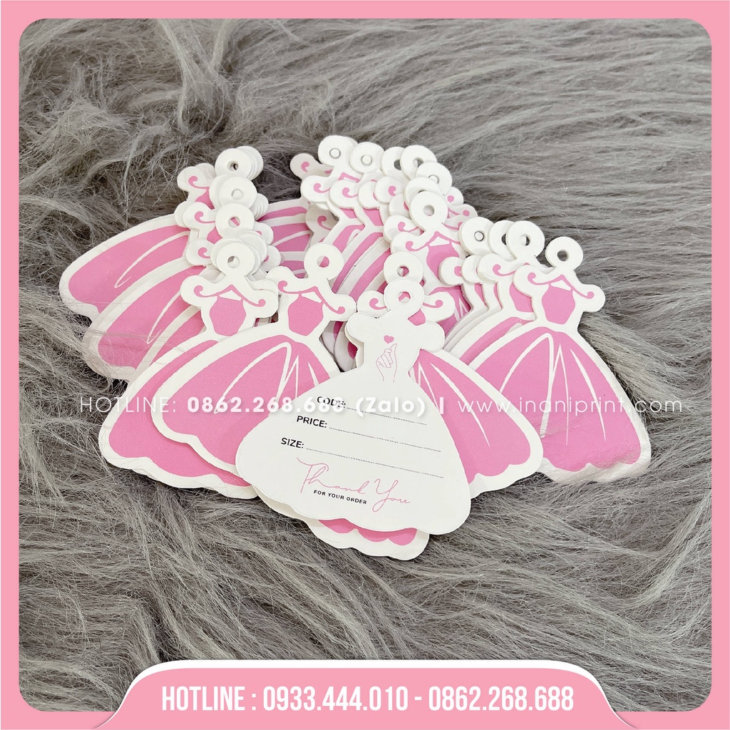 Tag Treo Quần Áo Hình Đầm, Thẻ Treo Hình Đầm Giá Rẻ - Kích thước 5.6x6.2cm - Cán Màng Mờ - MS : 070