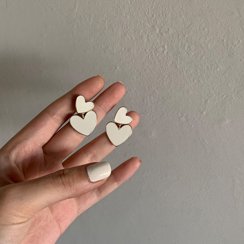 Khuyên tai AHELLOGIRL hình trái tim đôi thời trang phong cách Hàn Quốc xinh xắn cho nữ