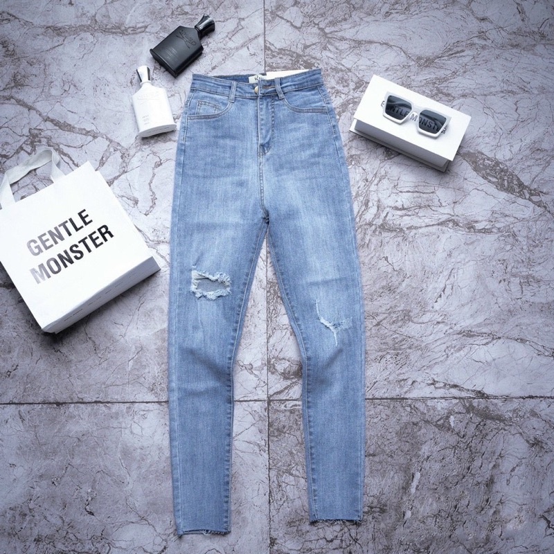 Quần jeans nữ demi co giãn rách nhẹ KC151 (có kèm video thật)
