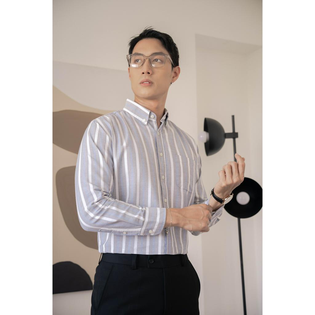 Áo Sơ Mi Nam Cao Cấp Grey Blue Stripes Oxford Shirt BY COTTON