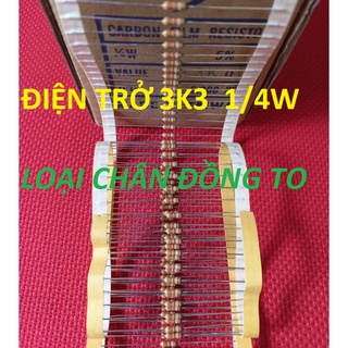 [100 CON] Điện Trở 3K3 1/4W 5% Loại Chân To Bằng Đồng