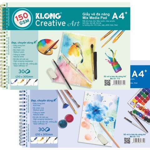 Sổ vẽ lò xo đa năng Creative Art khổ A4 KLong 772 - 30 tờ, Định lượng 150gsm