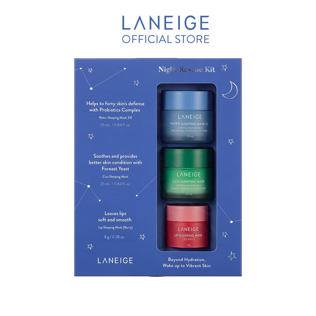 Bộ mặt nạ ngủ được yêu thích phiên bản cải tiến LANEIGE Night Rescue Kit 3 món