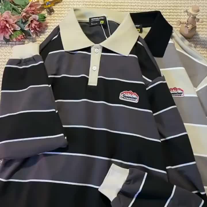 Áo Sweater POLO Tay Dài Kẻ Sọc Kiểu Retro Thời Trang Xuân Hè Cho Nữ | BigBuy360 - bigbuy360.vn