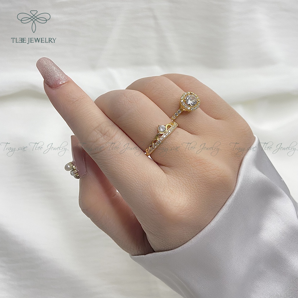 Nhẫn bạc nữ TLEE vương miện nữ hoàng mạ vàng 14k sang trọng NCJ A0148