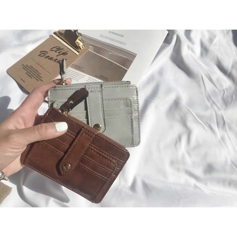 ví da mini đựng thẻ tiền vintage nam nữ đều dùng được