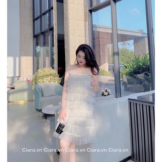 Váy voan tầng be 2 dây