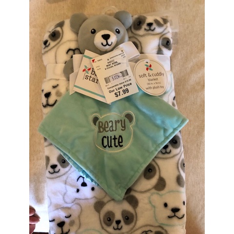 Chăn Gấu Dễ Thương Cho Bé - Soft & Cuddly - Baby Blanket with plush toy ( White/Blue/Bear) Beary Cute