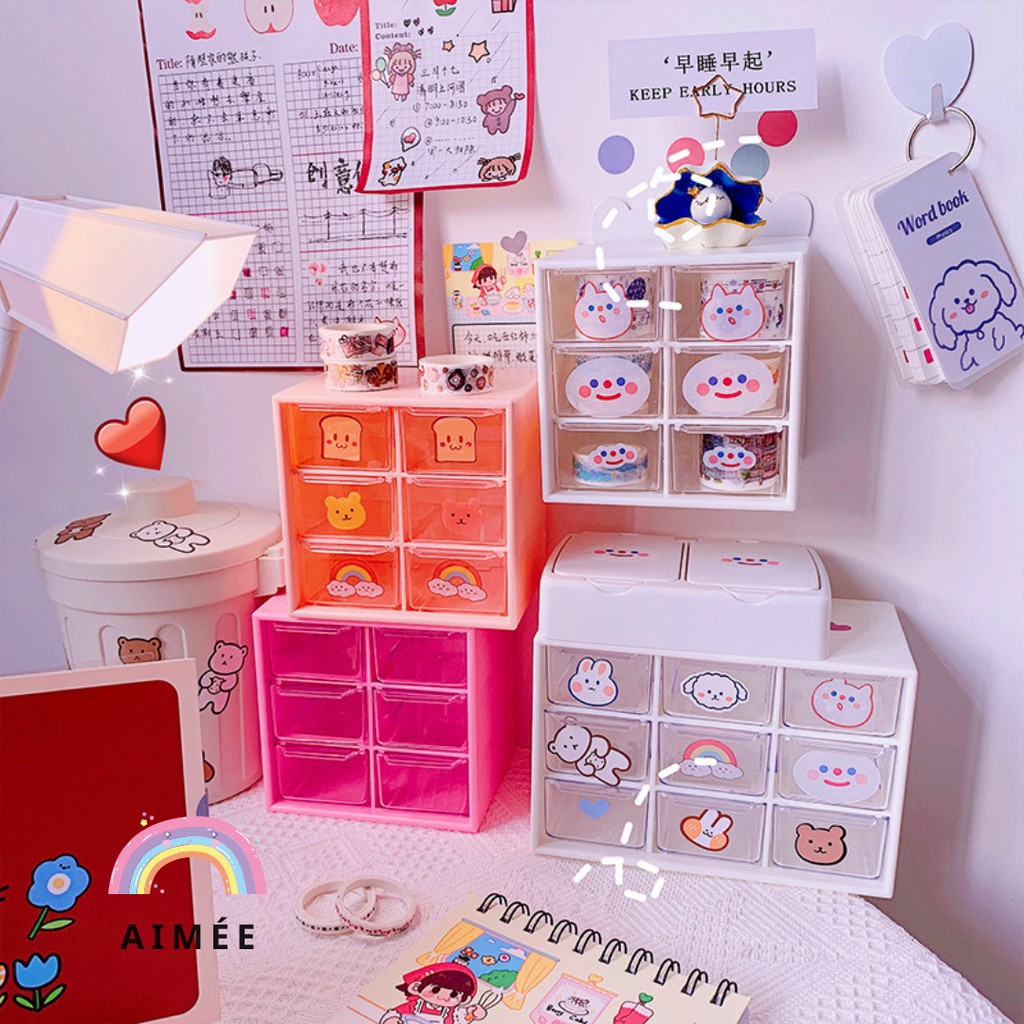 TỦ NHỰA MINI 6 NGĂN, KỆ MINI 6 NGĂN ĐỂ BÀN ( Tặng kèm sticker) | AIMÉE