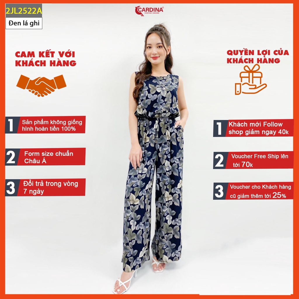 Đồ bộ nữ CARDINA chất lanh tre cao cấp jumpsuit áo sát nách liền quần họa tiết 2JL25