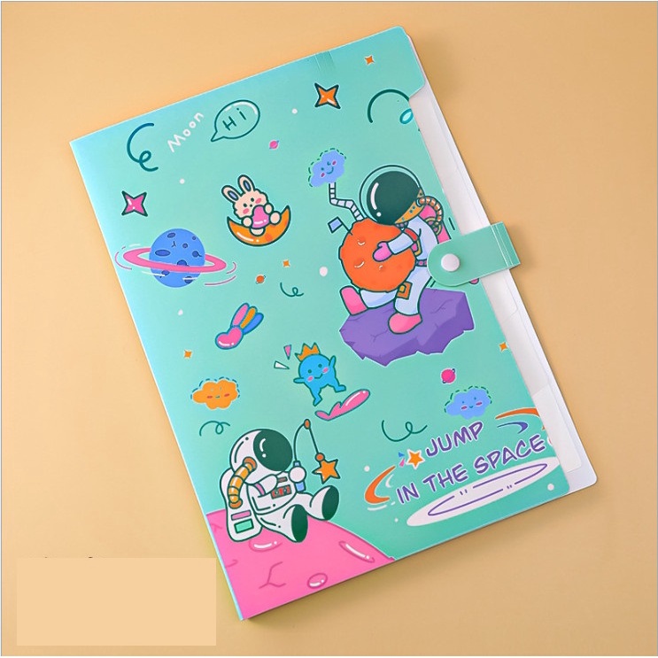 Túi đựng bài kiểm tra, tài liệu A4 hoạt hình phi hành gia, túi đựng tài liệu 5 ngăn