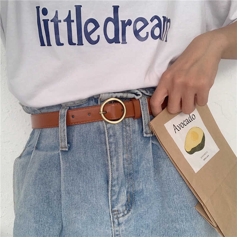 289820Korean old round buckle ring belt female retro literary belt student