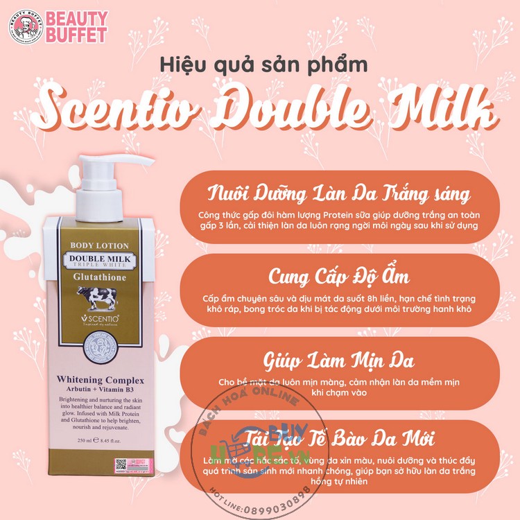 [Chính hãng] [Body lotion] Dưỡng thể trắng da toàn thân Beauty Bufet Scentio Double Milk Triple White 250ml