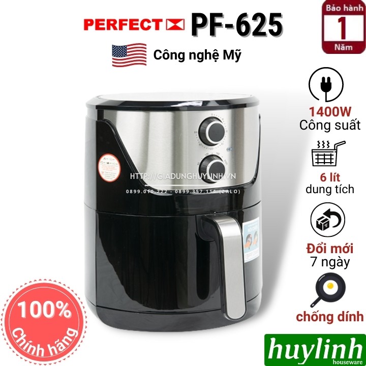 [Mã ELHAMS5 giảm 6% đơn 300K] Nồi chiên không dầu Perfect PF-625 - 6 lít