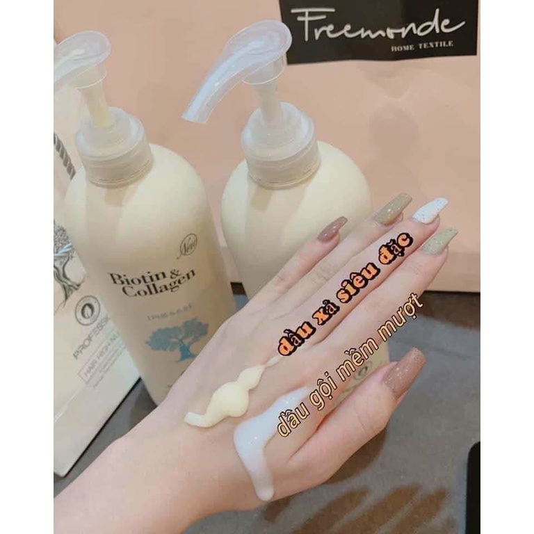 Cặp 2 dầu gội  và xả Biotin&amp;Colagen 1000ml :giảm rụng tóc , phục hồi tóc hư tổn.