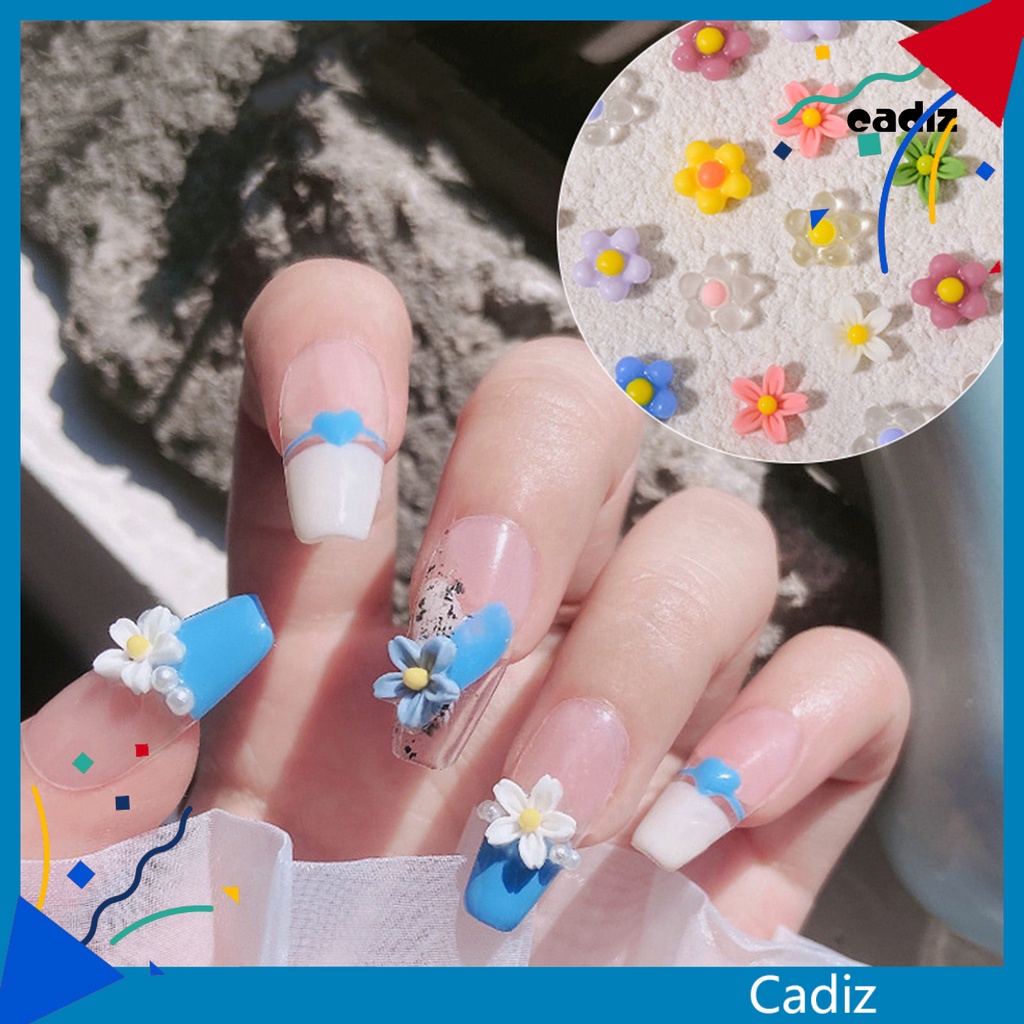 Set 50 Phụ Kiện Trang Trí Móng Tay Nghệ Thuật Hình Hoa 3D Mini Bằng Nhựa Resin Màu Sáng Chống Nước Cho Nữ