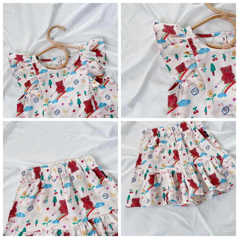 Bộ Áo Sát Nách In Hoạt Hình + Quần Short Kiểu Hàn Quốc Dễ Thương Cho Bé