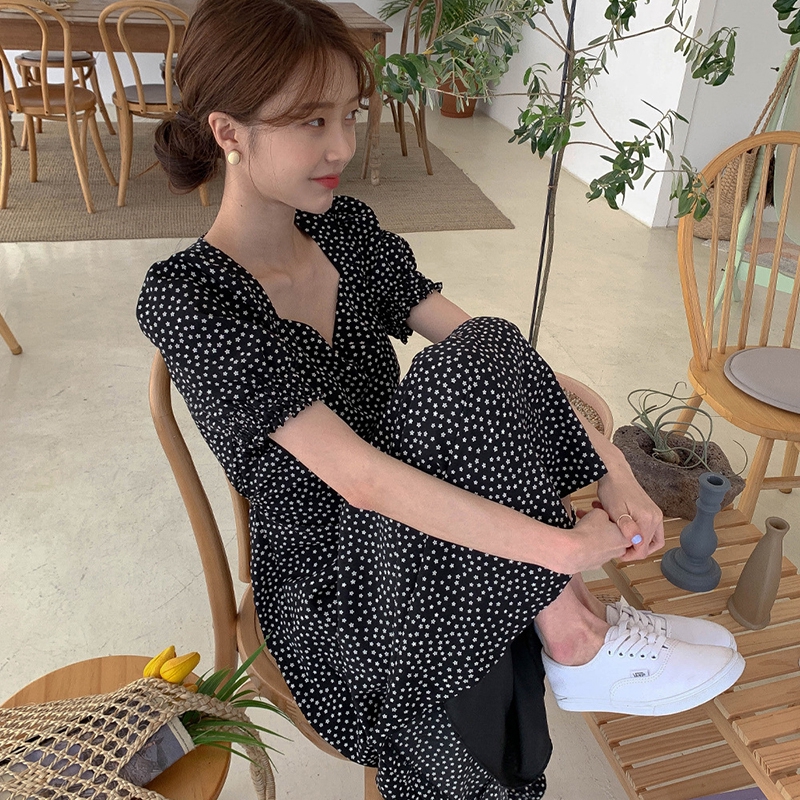 Đầm Maxi Tay Ngắn Cổ Vuông Chất Chiffon Phong Cách Hàn Quốc | BigBuy360 - bigbuy360.vn