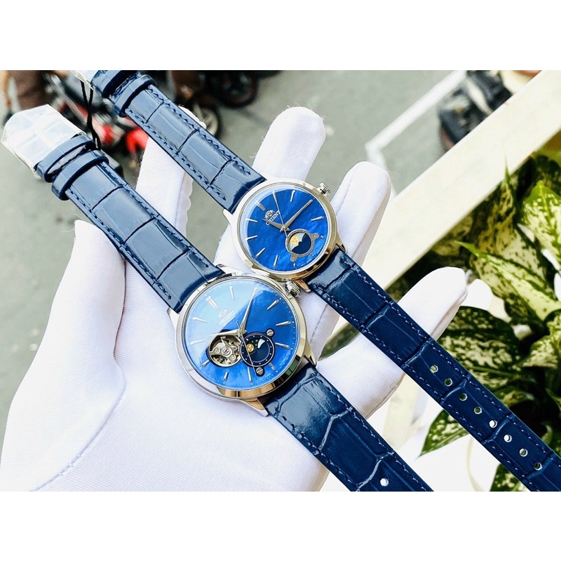 Đồng hồ đôi nam nữ dây da Orient Bambino Sun and Moon RA-AS0103A10B RA-KB0004A10B