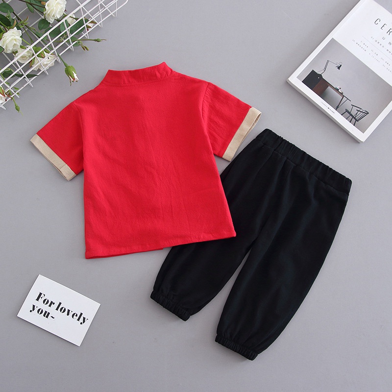 Bộ Đồ Hán Phục Ngắn Tay Thoáng Khí Phong Cách Trung Hoa Cho Bé Trai