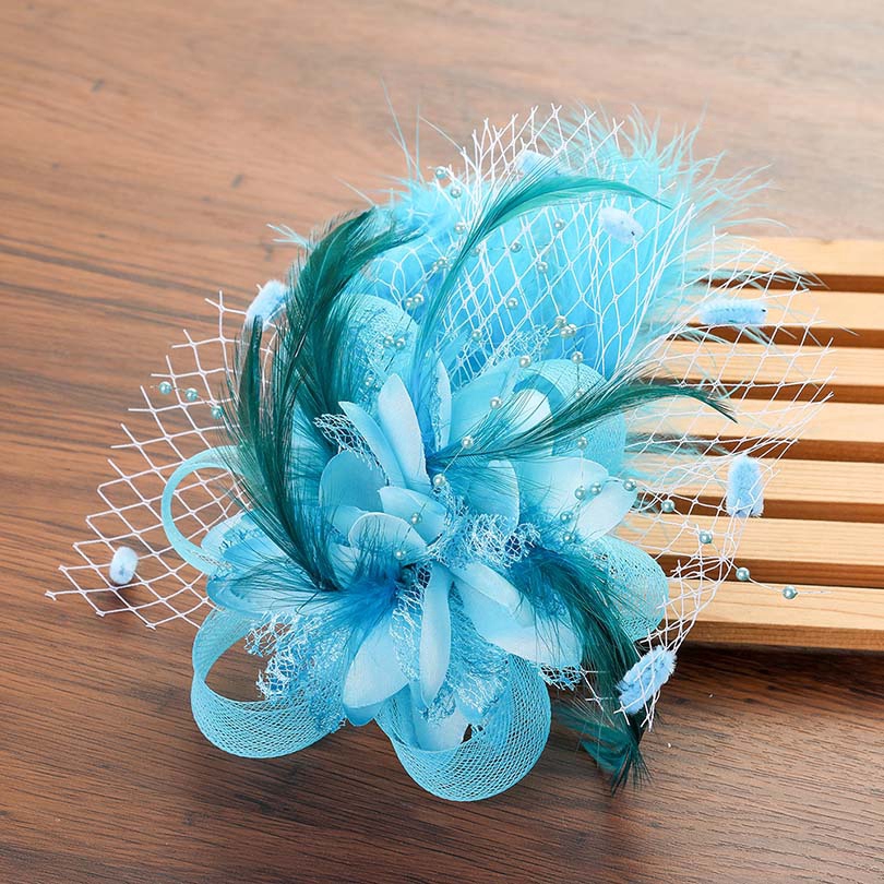 Kẹp tóc kiêm trâm cài hình hoa phối lông vũ nhiều màu tùy chọn cho cô dâu