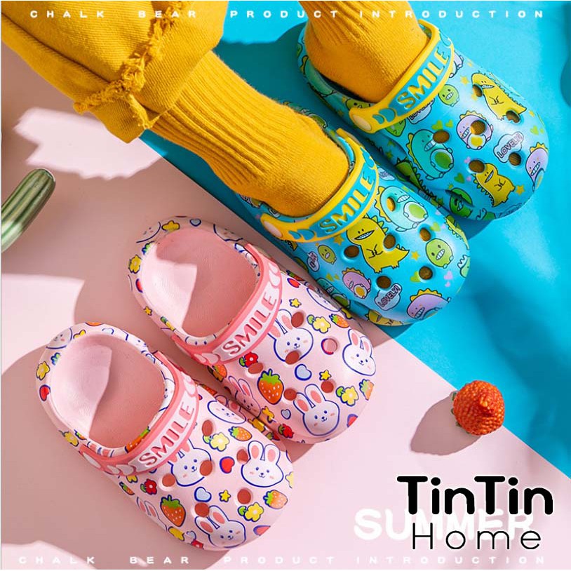 DÉP SỤC CHO BÉ TRAI, BÉ GÁI HỌA TIẾT KHỦNG LONG BUNNY SIÊU NHẸ CHALK BEAR SMILE, SANDAL TRẺ EM MÙA HÈ DTE10