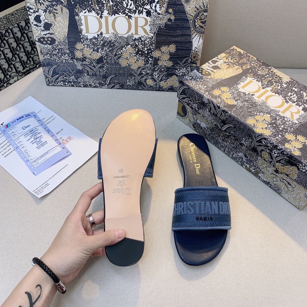 No Box - Dép Cotton Họa Tiết Thêu DWAY Màu Xanh Dương Ngôi Sao Nam Cực Cho Nữ