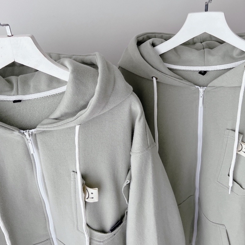 Áo Khoác Hoodie Phối Zip Unisex ICON SAD :( 🙁 v2 Vải Nỉ Bông màu KEM/ĐEN 🖤 Nam nữ unisex 🖤 Áo hoodie dây kéo Form Rộng 🙁