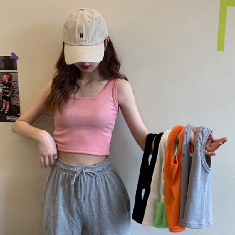 Áo Croptop Sát Nách Cổ Tròn Màu Trơn Thời Trang Mùa Hè Quyến Rũ Cho Nữ