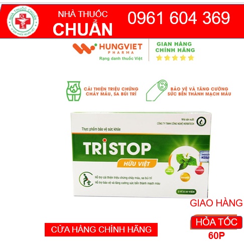 TRISTOP Hữu Việt - Hỗ trợ điều trị bệnh trĩ, tăng sức bền thành mạch