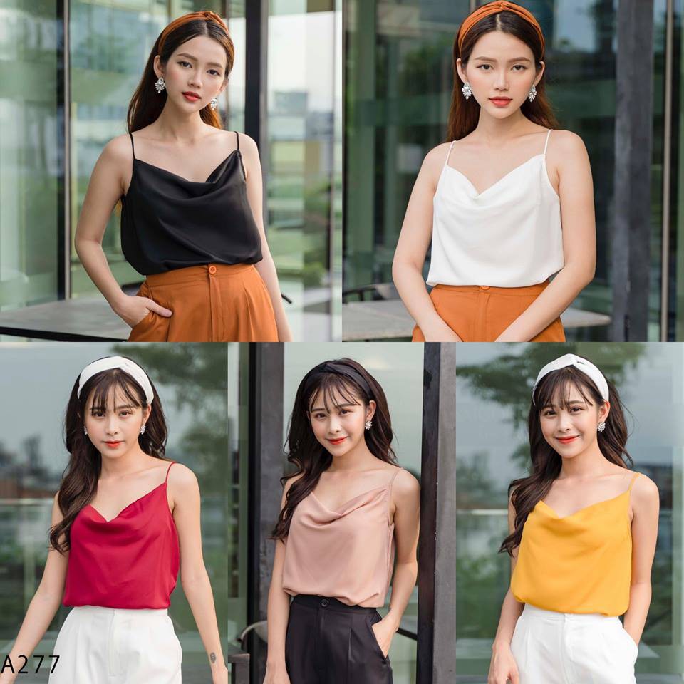 Áo 2 dây lụa cổ đổ nhiều màu siêu xinh