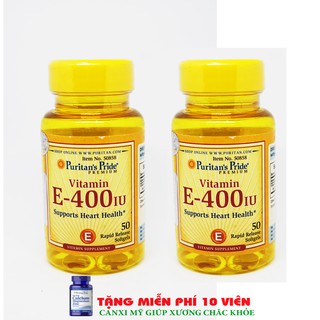 Bộ 2 Viên uống bổ sung Vitamin E giúp đẹp da, chống lão hóa, hỗ trợ tim mạch Puritan's Pride Vitamin E-400 IU 50 viên