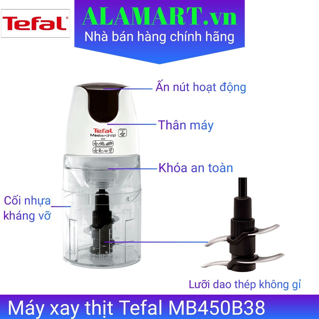 MÁY XAY THỊT, xay thực phẩm đa năng tefal MB450B38 công suất 500W, dung tích 0.5L, - Hàng chính hãng