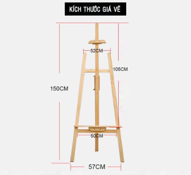 Giá vẽ mỹ thuật gỗ thông nhập khẩu - Giá vẽ bằng gỗ đa năng điều chỉnh độ cao chịu lực tốt