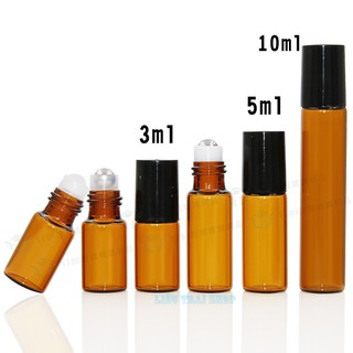 Chai bi lăn vỏ nâu cánh dán bi inox nắp nhựa đen 3ml. 5ml, 10ml
