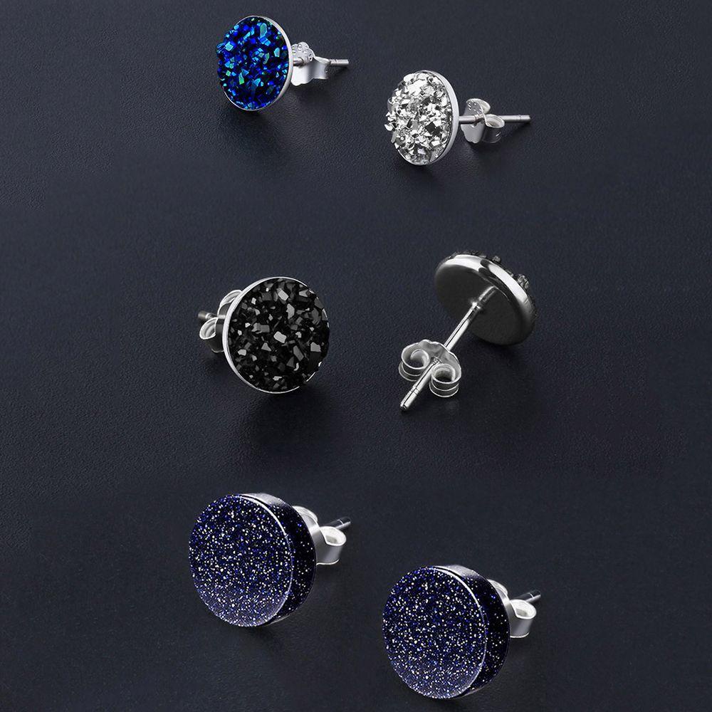 Khuyên tai hình tròn đính đá mã não nhiều màu phong cách punk Hàn Quốc đơn giản cá tính cho nam