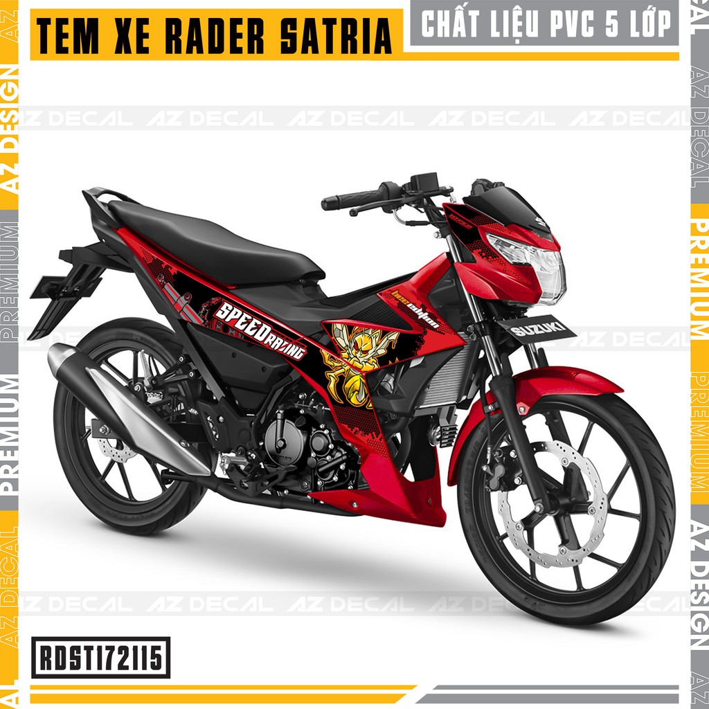 Tem Xe Suzuki Raider - Satria Speed Racing | RDST172115 | Decal PVC Chống Nước, Màu Đỏ Đen, Xanh Đen, Cam Trắng